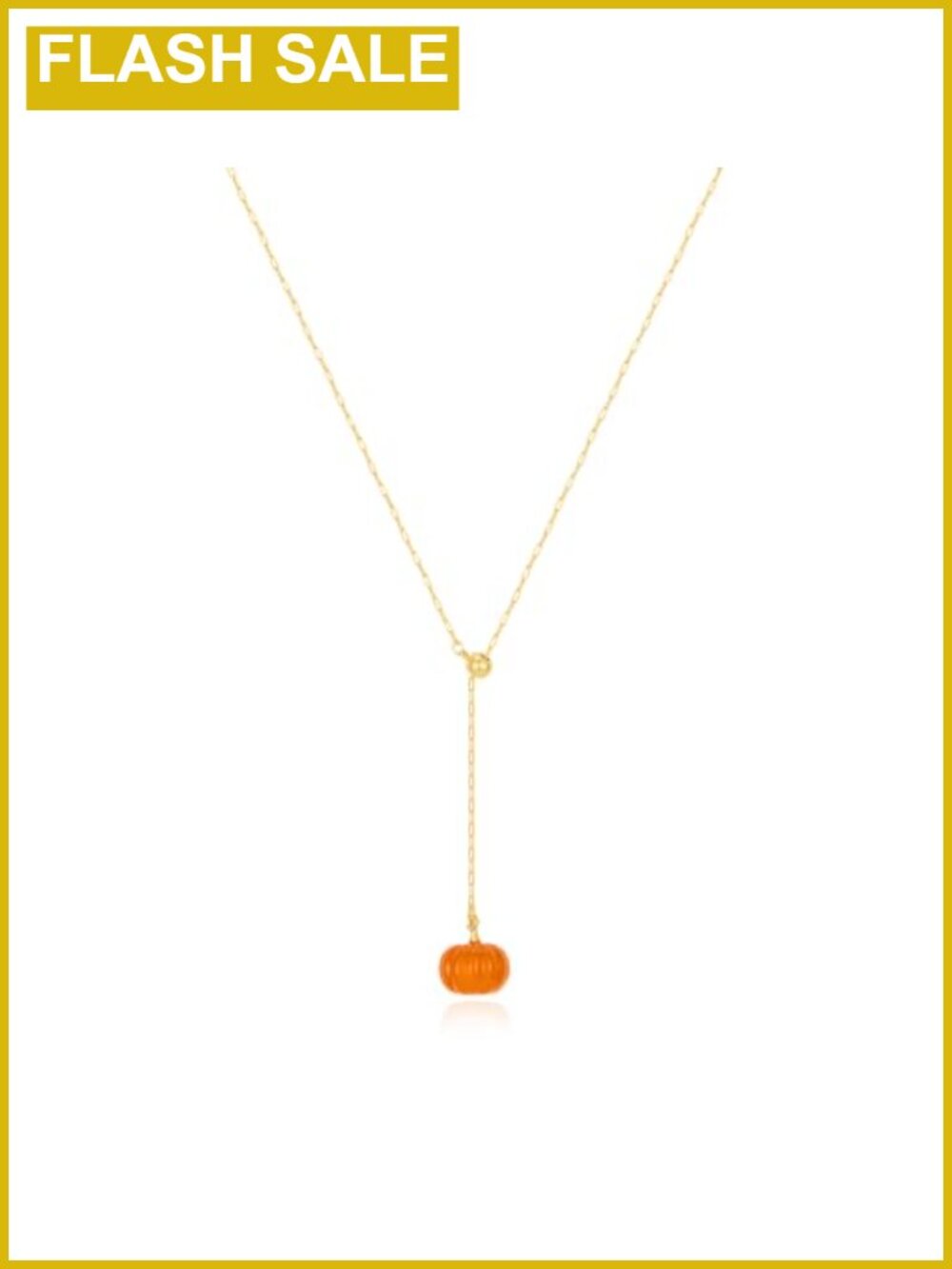 Pumpkin Lariat Y Necklace 14K Gold Plated Paperclip Chain 28.5"